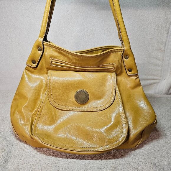 AXCESS LIZ CLAIBORNE LARGE MUSTARD FAUX LEATHER HOBO PURSE-SHOULDER BAG L@@K!! - Picture 5 of 14